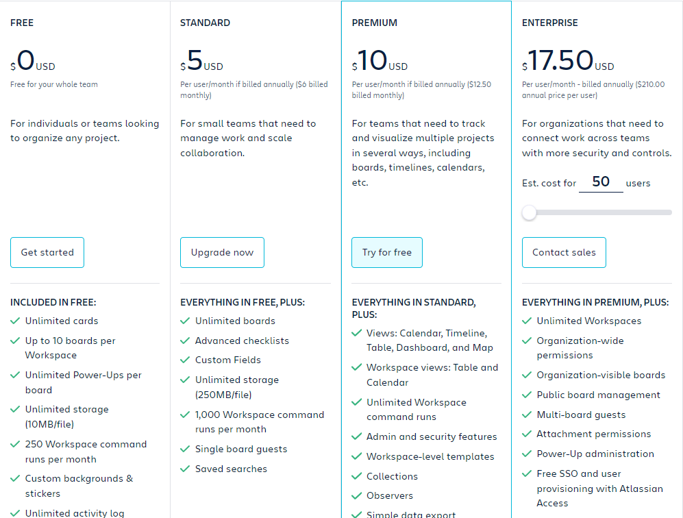 Pricing & Free Plan for Trello