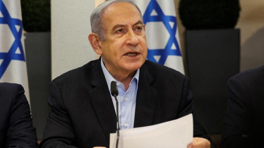 Israeli Prime Minister Benjamin Netanyahu speaks during the weekly cabinet meeting at the Defence Ministry in Tel Aviv, Israel, January 7, 2024.