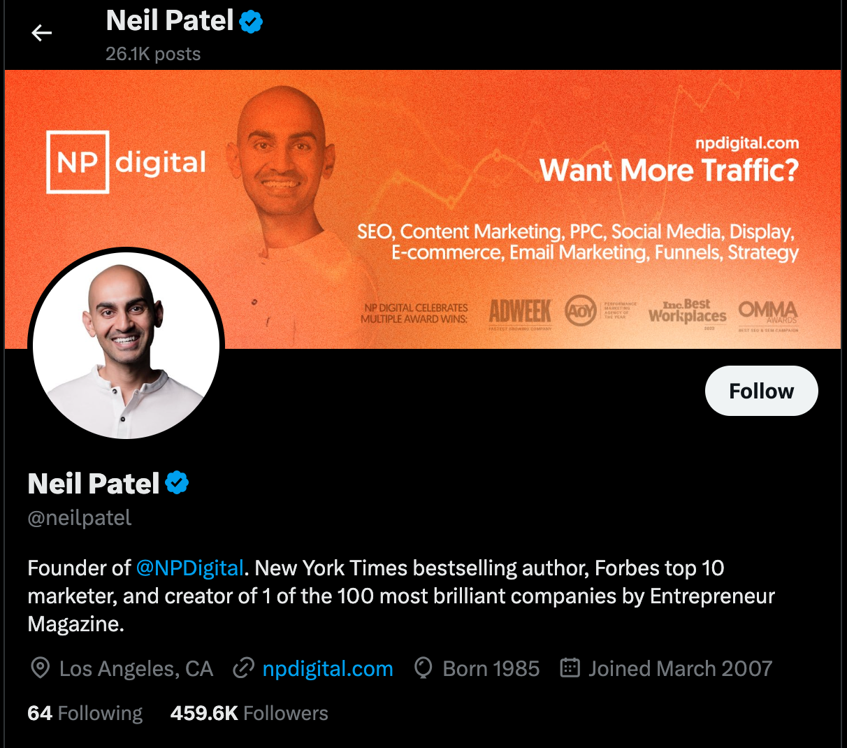 neil patel content marketer to follow on X