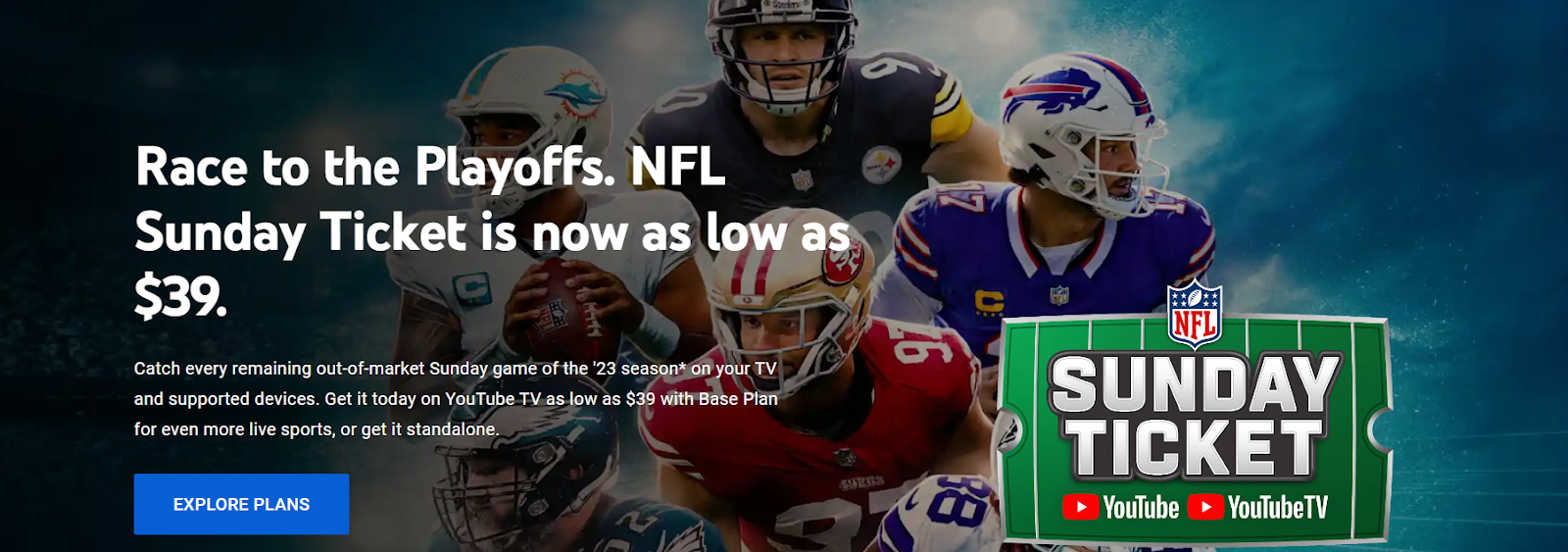 The YouTube TV NFL landing pages - includes the NFL Sunday Ticket