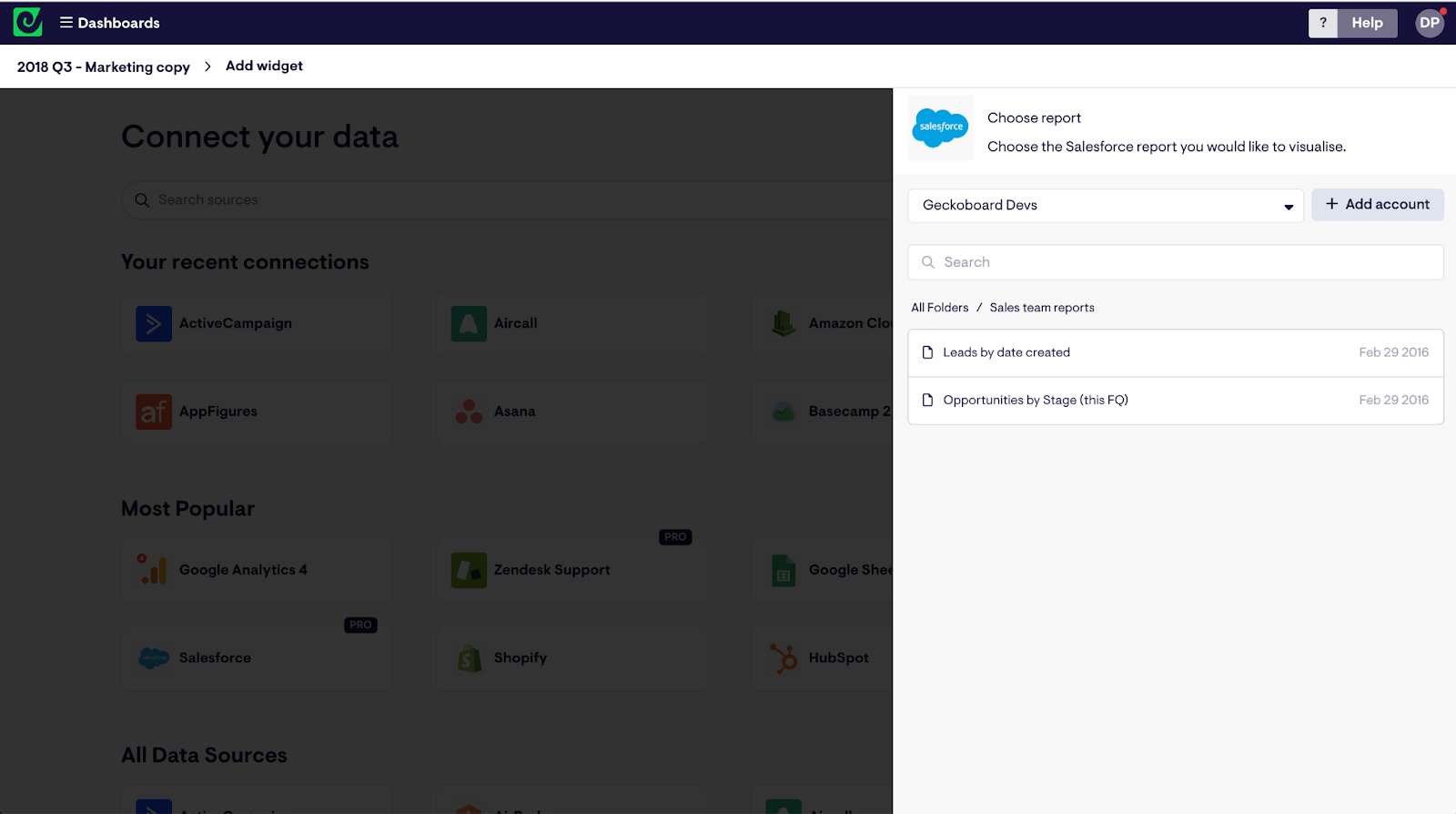 Connecting Salesforce reports in Geckoboard