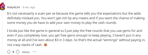 A Bingo Tour player on Reddit says the game isn't a scam but that it is misleading. 