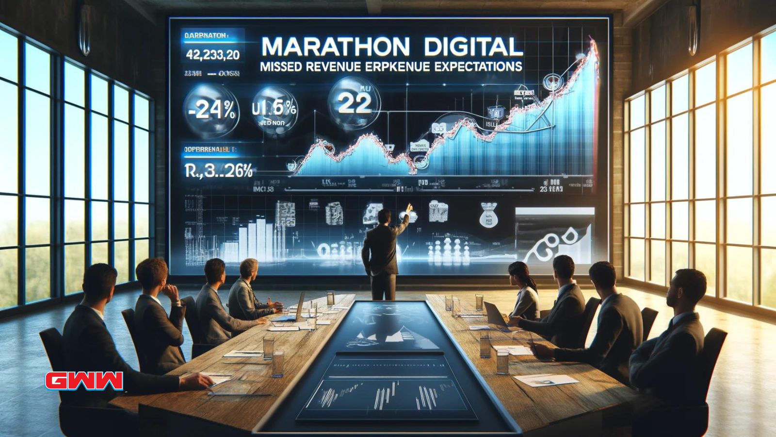 Los ejecutivos de Marathon Digital revisan los gráficos de ingresos decrecientes del primer trimestre