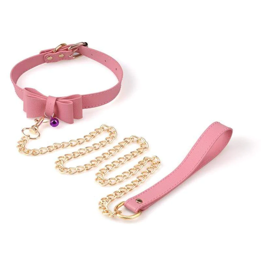 a pink collar with a leash