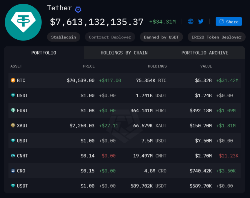 Tether's Holding Portfolio.