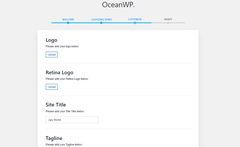 Customize: Setup OceanWP wordpress theme