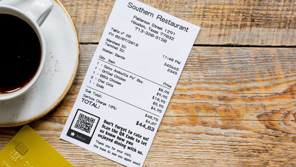 Example of a rating QR Code on a customer receipt at a restaurant
