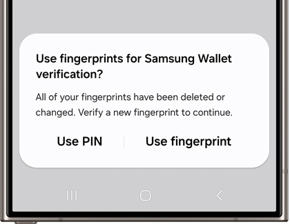 Pop-up window presenting two options, Use PIN and Use fingerprint