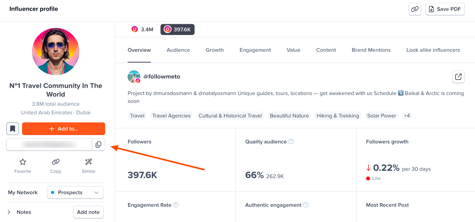 Influencer's contact details in a HypeAuditor report