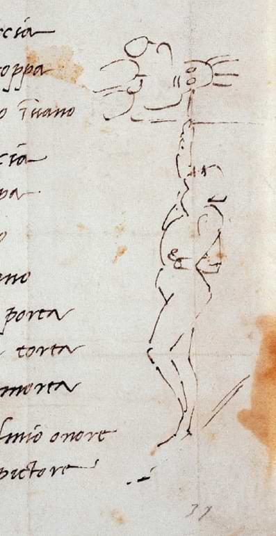 Illustration by Michelangelo accompanying his poetic description of the Sistine Chapel’s painting process, December 1508