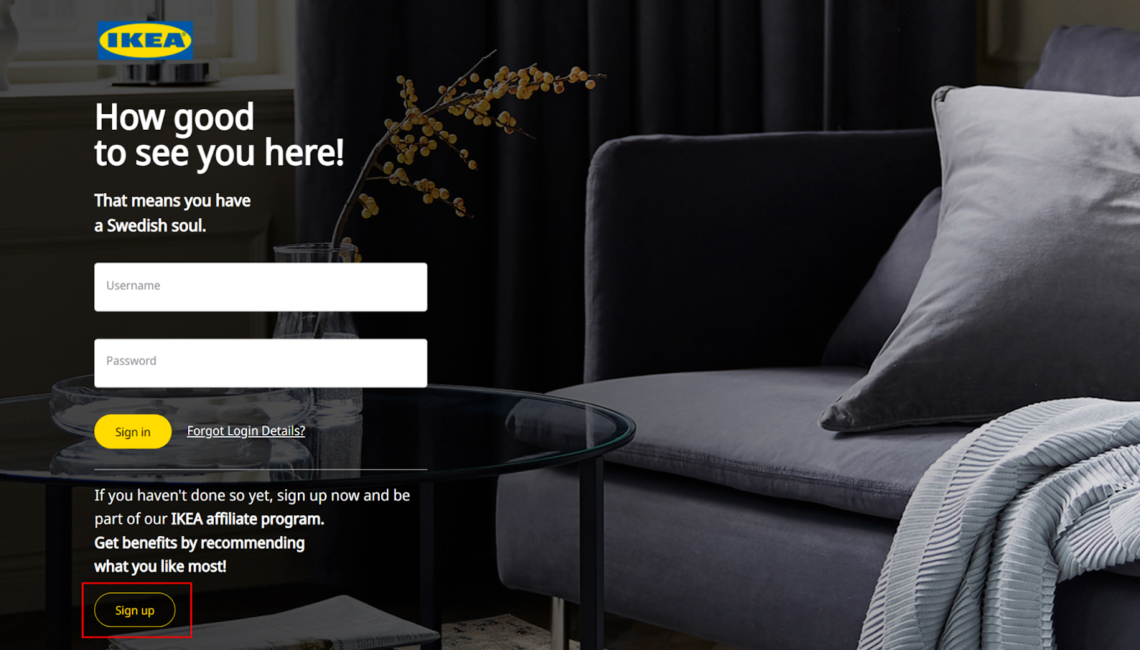 IKEA affiliate program home page