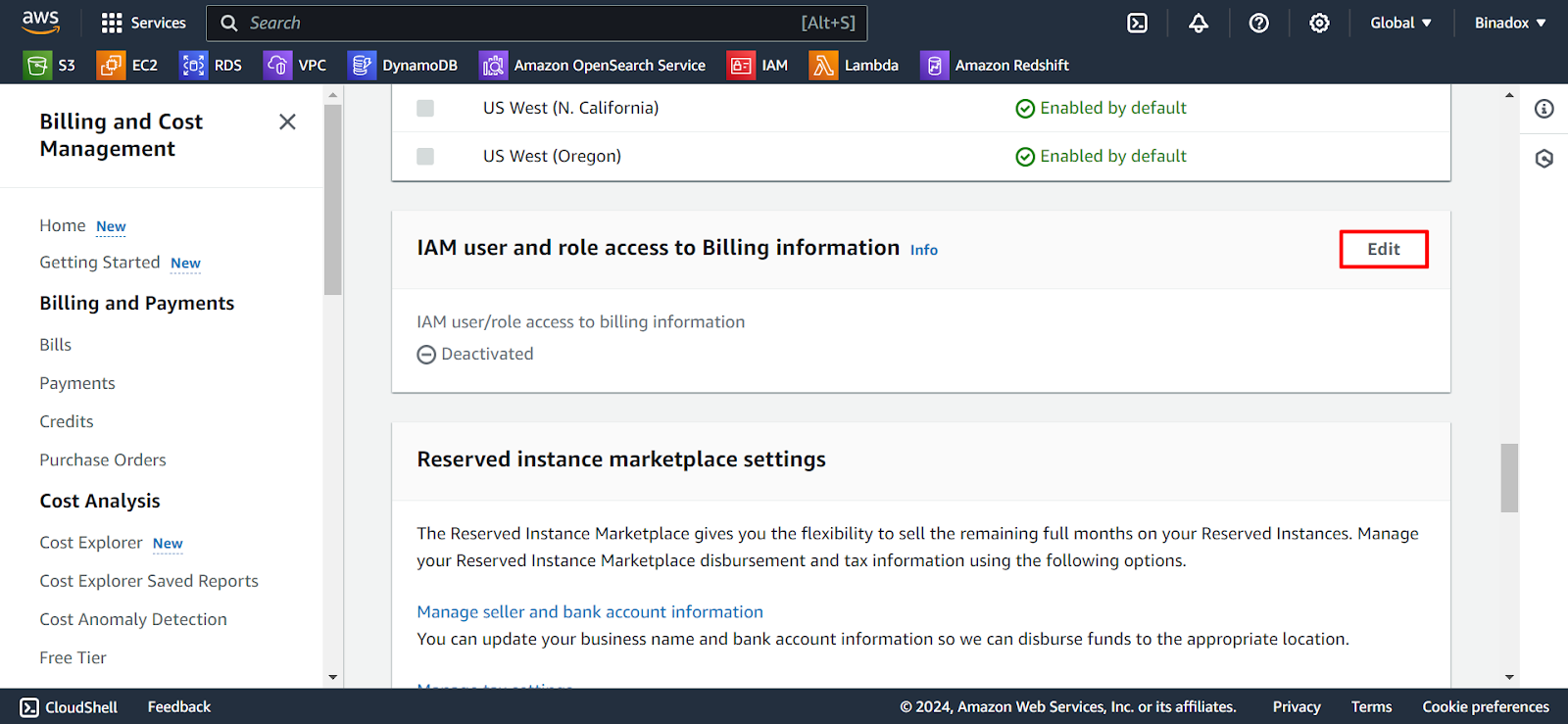IAM user/role access to billing information