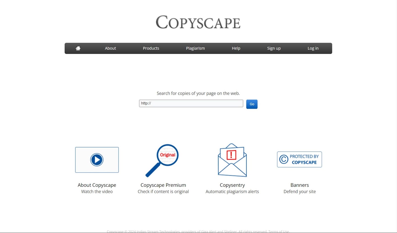 Screenshot of Copyscape website