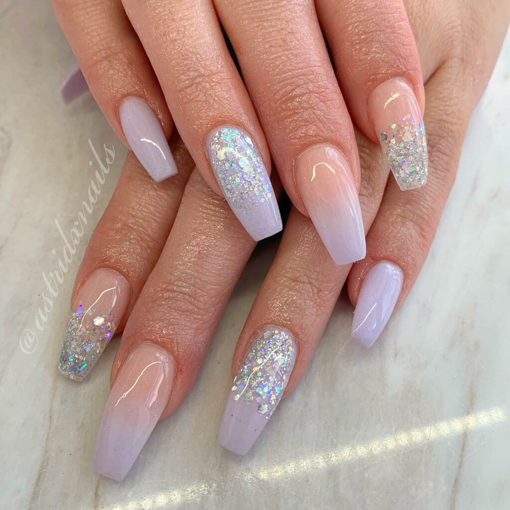 Silver Glitter Purple Ombre Nails