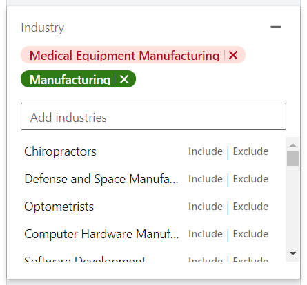 Excluded filters example