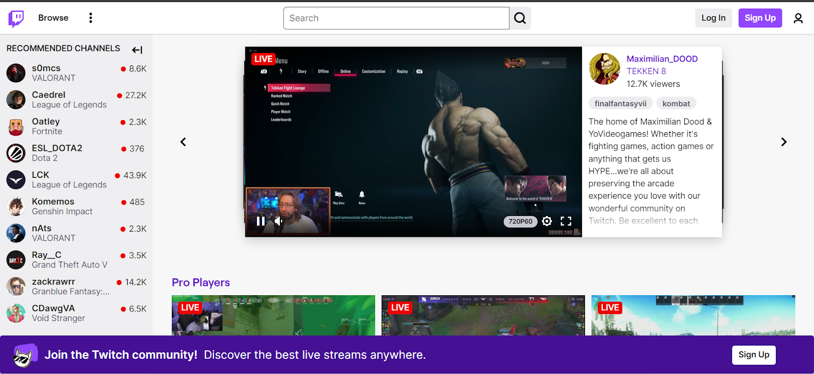 twitch website landing page