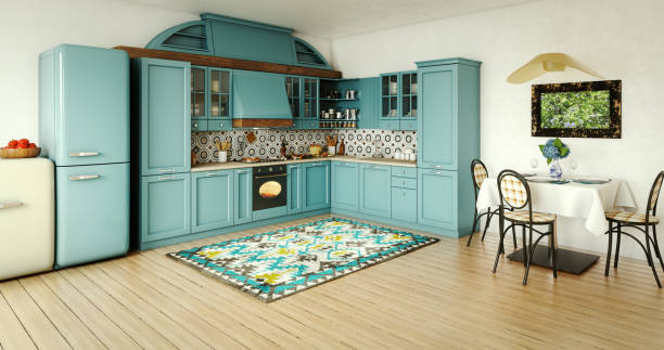 Blue And White Colour Kitchen 