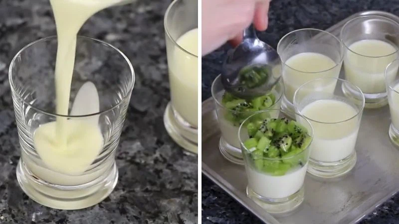 Bước 2: Làm Panna Cotta kiwi: