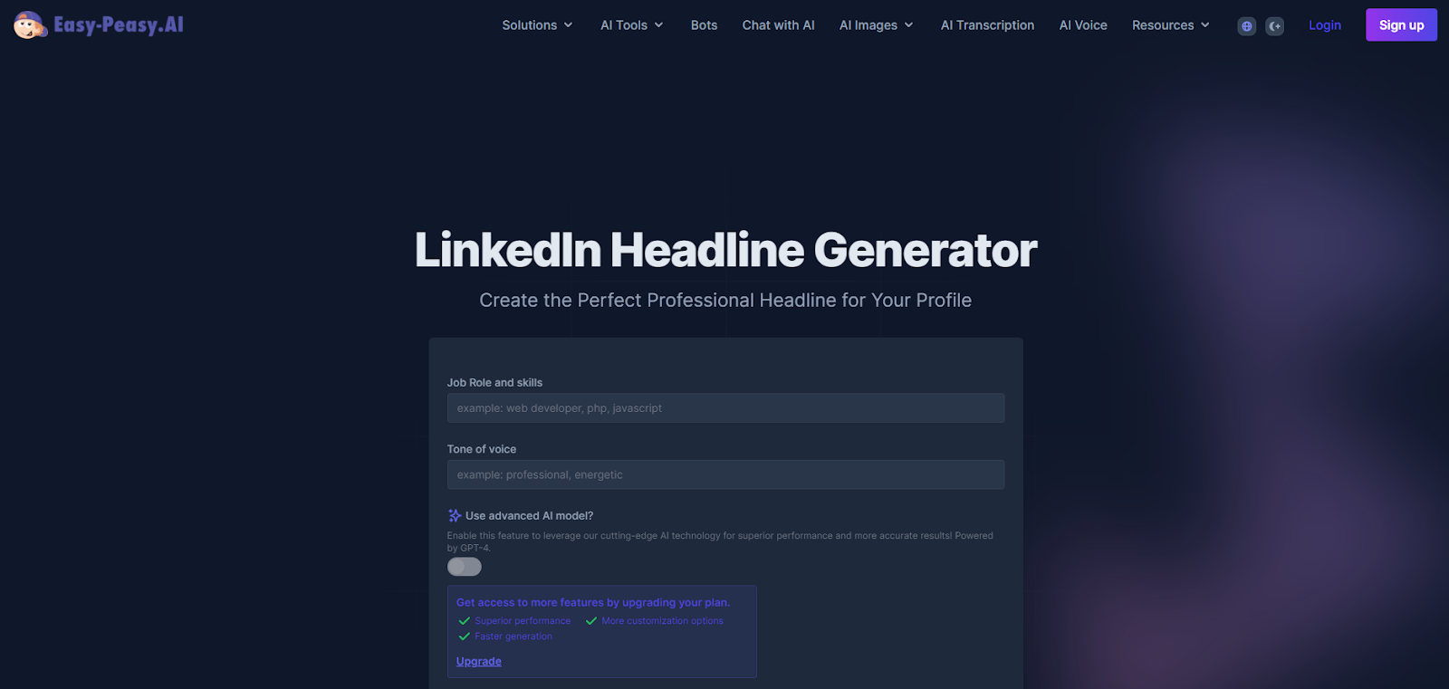 Easy-Peasy AI LinkedIn Headline Generator