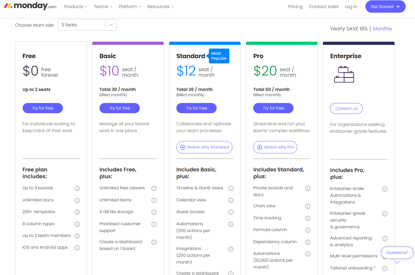 Pricing Plans for Monday.com