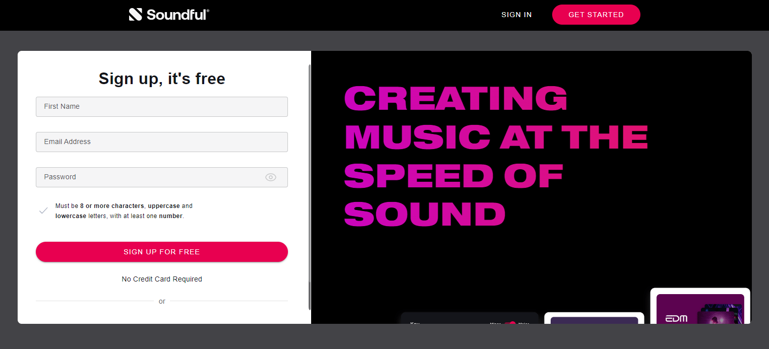 A screenshot of Soundful's sign up page