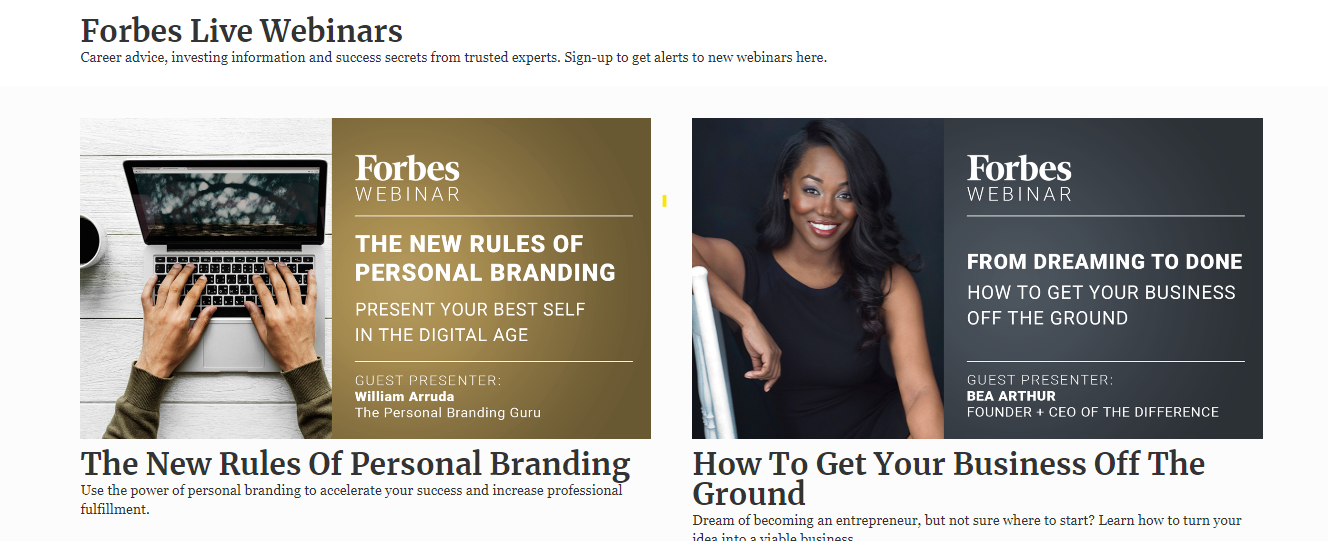 Forbes conducted live webinars with guest experts for its audience