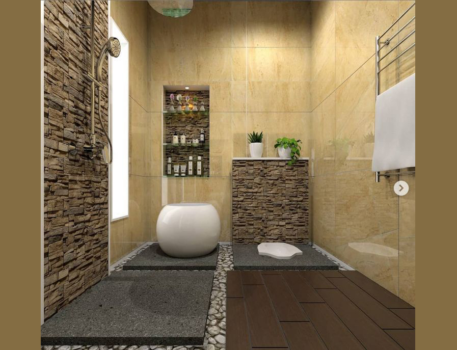 Desain kamar mandi ukuran 1x1 dengan batu alam