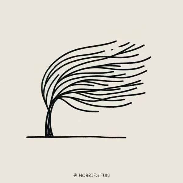 easy to draw tree, Windy Tree