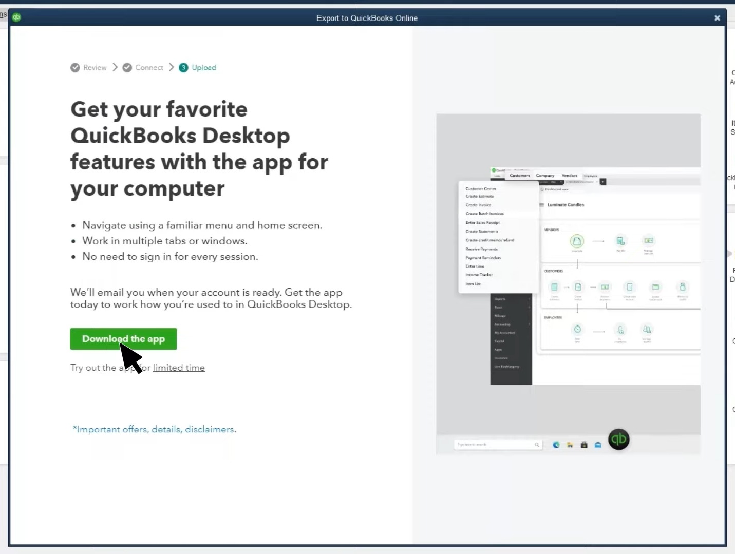 migrate QuickBooks desktop to online: Install QuickBooks Online App