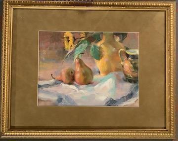 A painting of pears and a vase

Description automatically generated