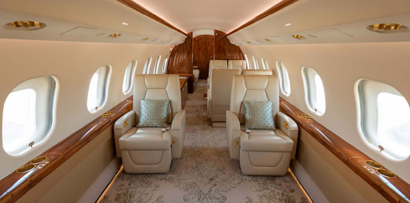  The inside of a private jet.