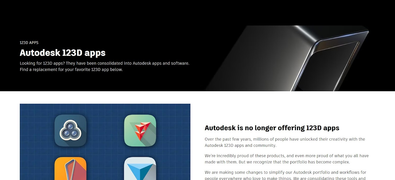 A screenshot of Autodesk 123D's website