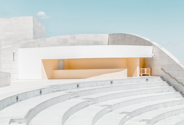 A white open air amphitheater designed using BIM