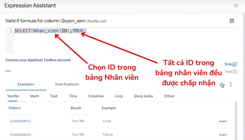 Hướng dẫn sử dụng hàm SELECT trong AppSheet