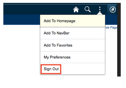 "Sign out" from dropdown emphasized with red box highlight.