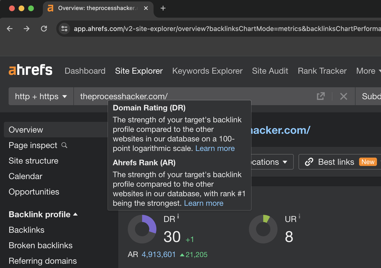 Domain Rating (DR) on Ahrefs 