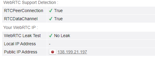 Проверка утечки WebRTC при использовании Proton VPN.