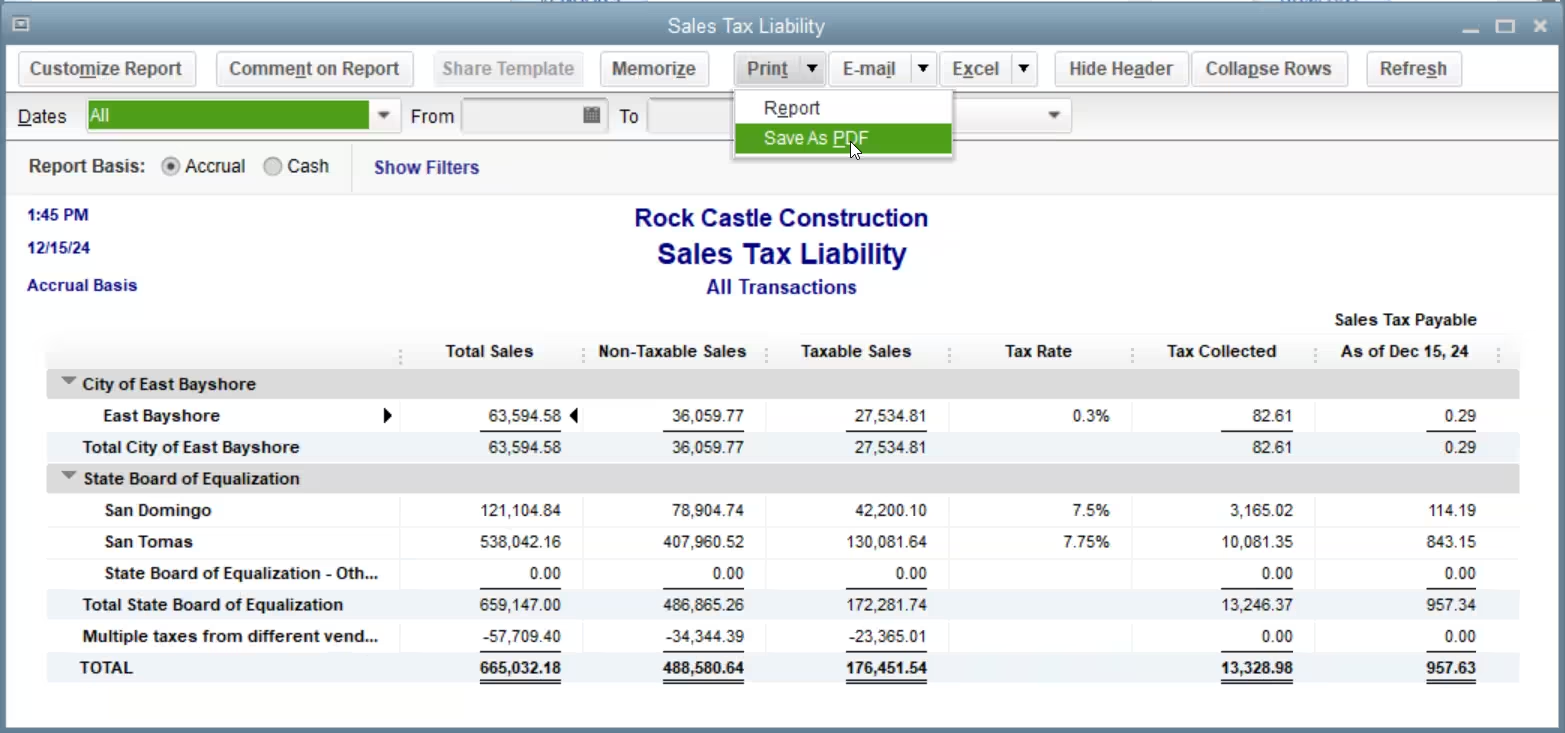 Save your Sales Tax Liability report