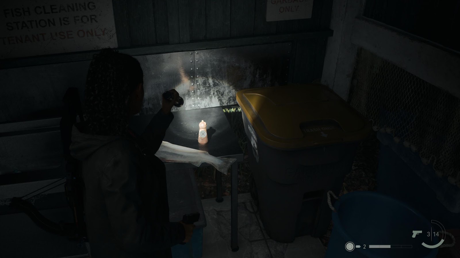 An in game screenshot of the Bear doll from Alan Wake 2. 