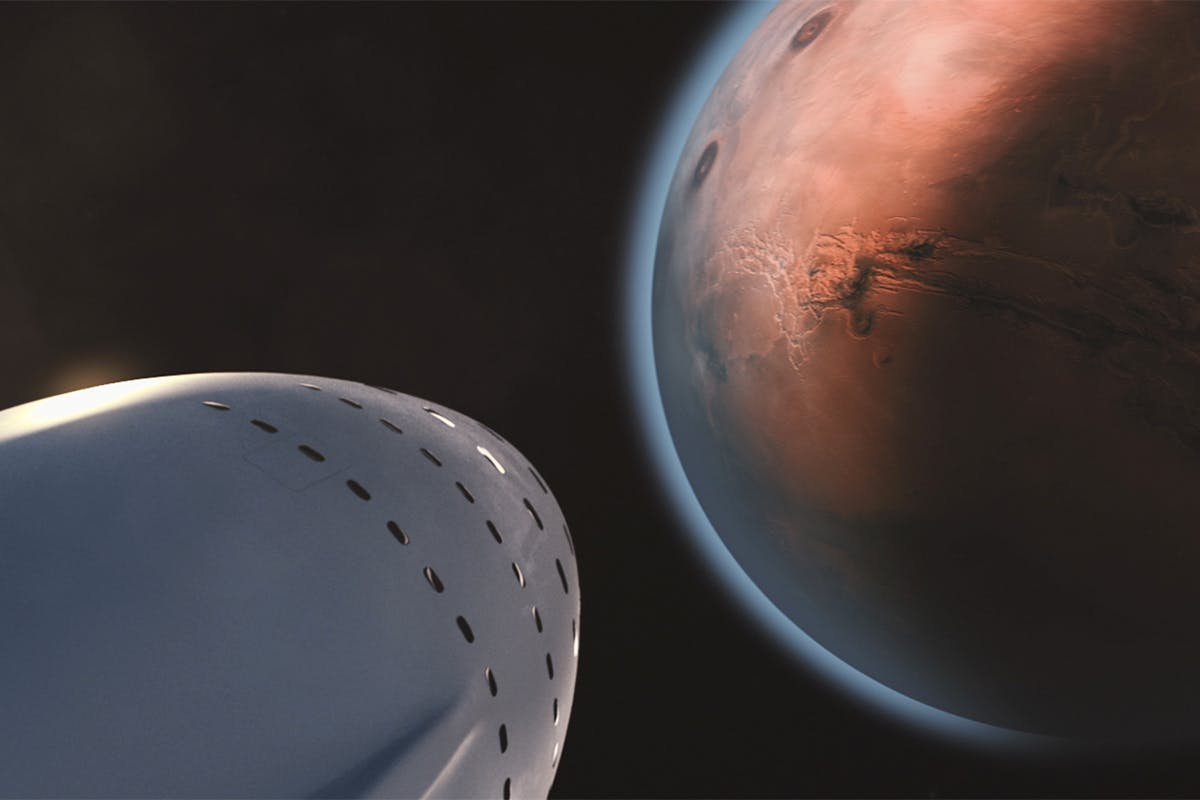 Spacecraft traveling to Mars in space