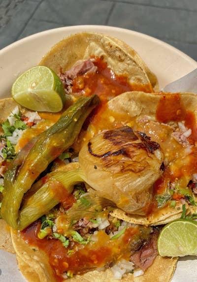 A plate of street tacos from Mexico City.