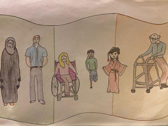 A drawing of a group of people

Description automatically generated