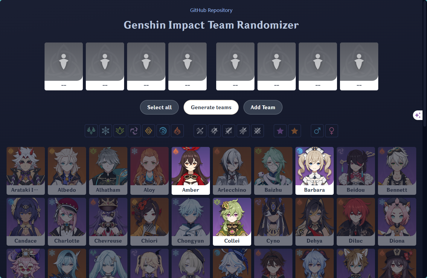 Random Genshin Character Generator Genshin Impact Team Randomizer