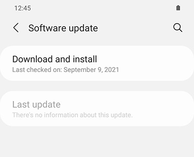 Software update screen with Download and install option displayed