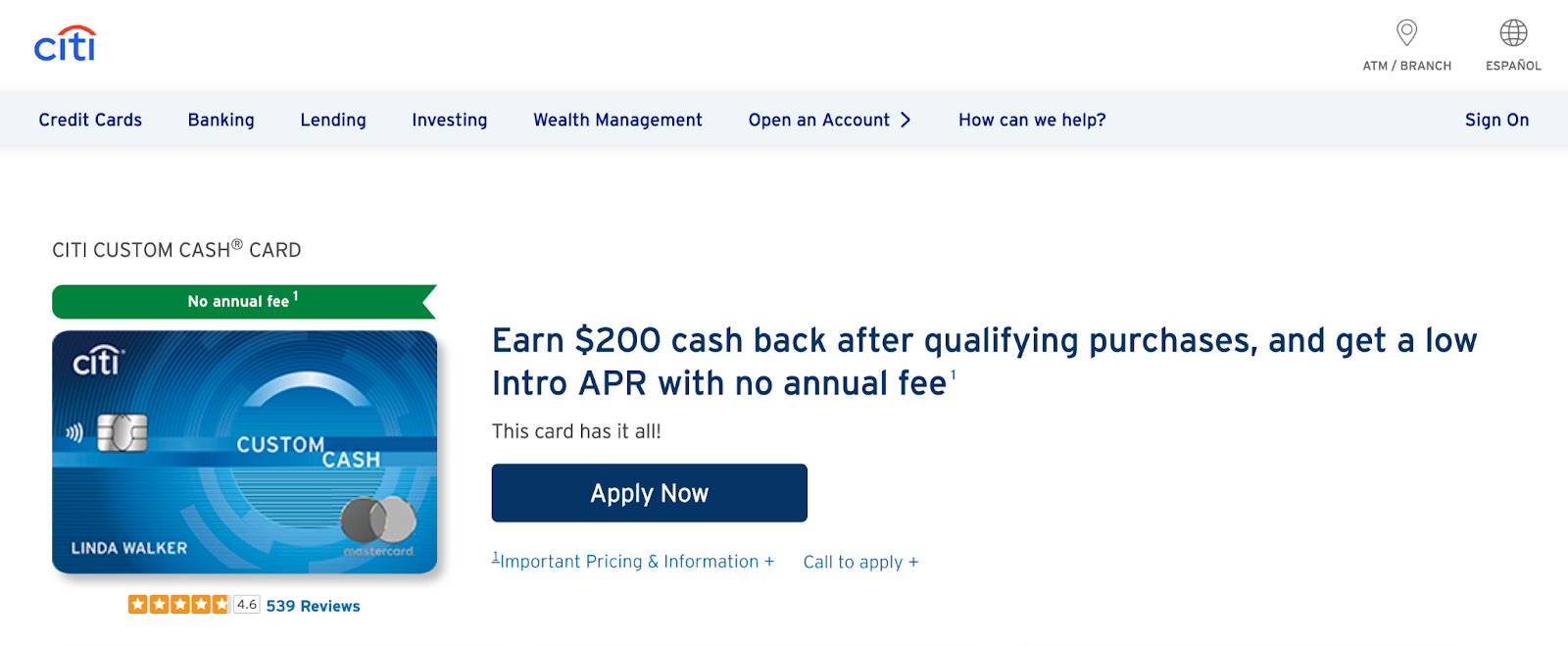 Citi Custom Cash Credit Card - Earn 5% Cash Back