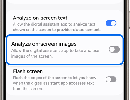 Analyze on-screen images being highlighted in Settings