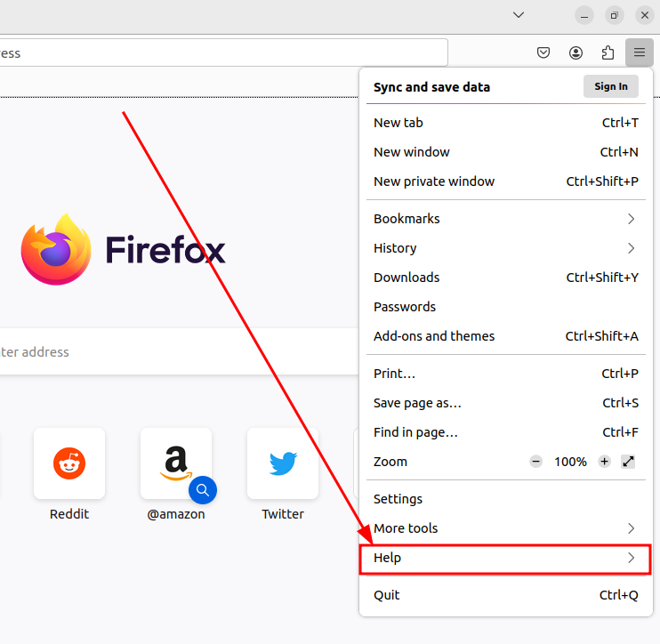 Help menu in Firefox