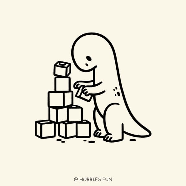 cartoon dinosaur drawing easy, Dinosaur Playing with Blocks