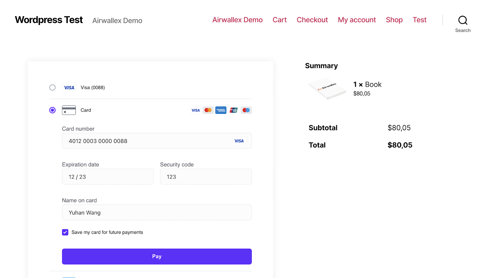 Woocommerce - step 3 - all payment methods - check exp - save card