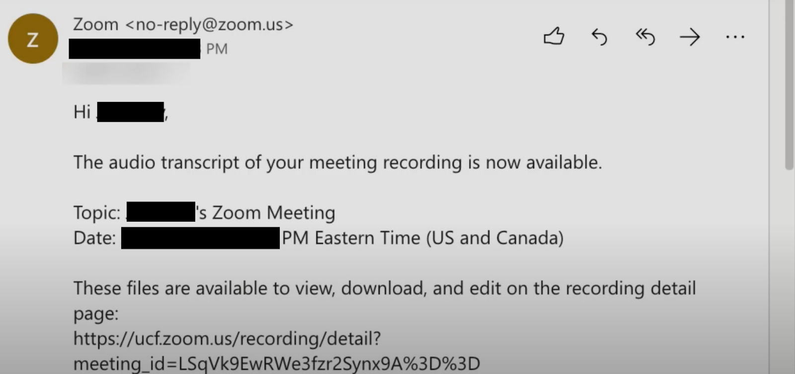 Zoom meeting transcript - Email with the recording and transcript link